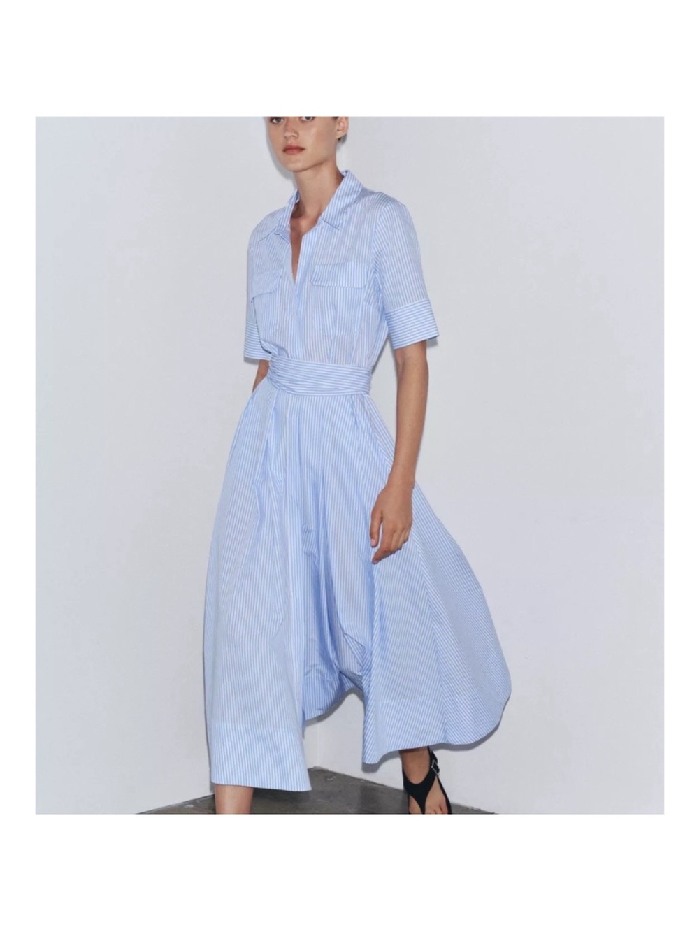 Zara, Light Blue Stripe Shirt Dress